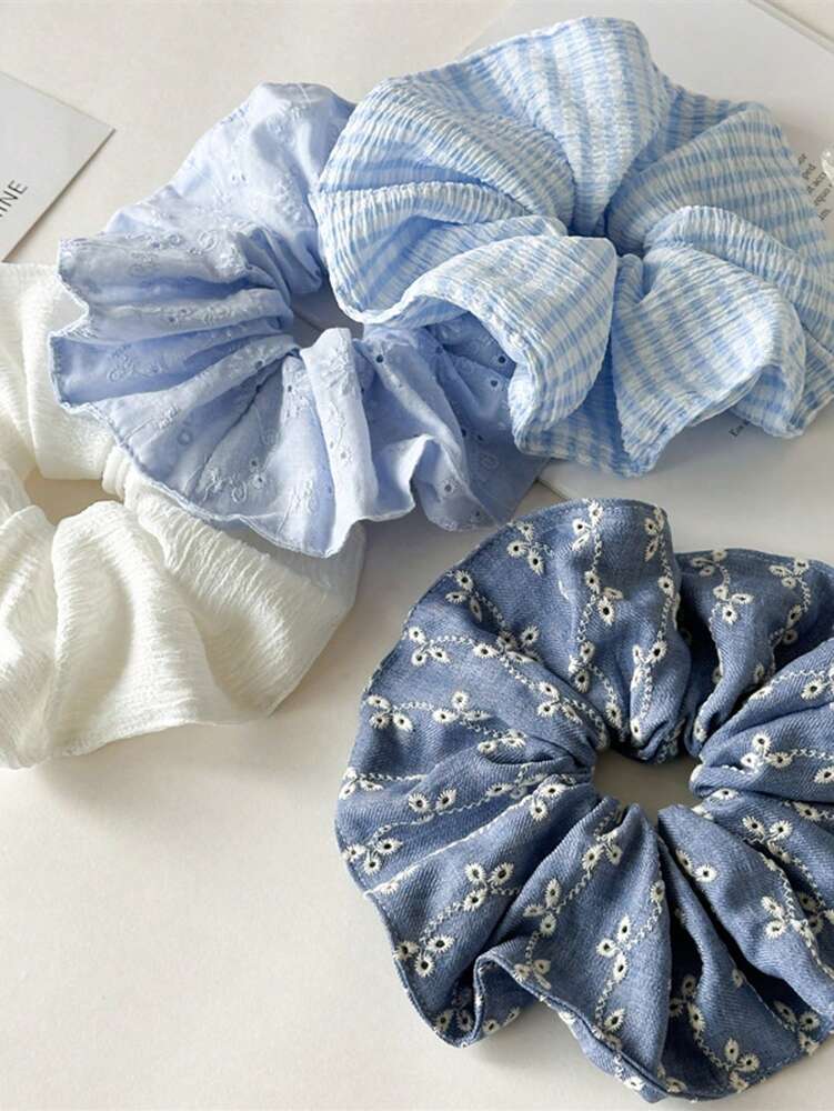 Oversized Hollow Pleated Scrunchie, Fashion Coil Hair Tie For Women
