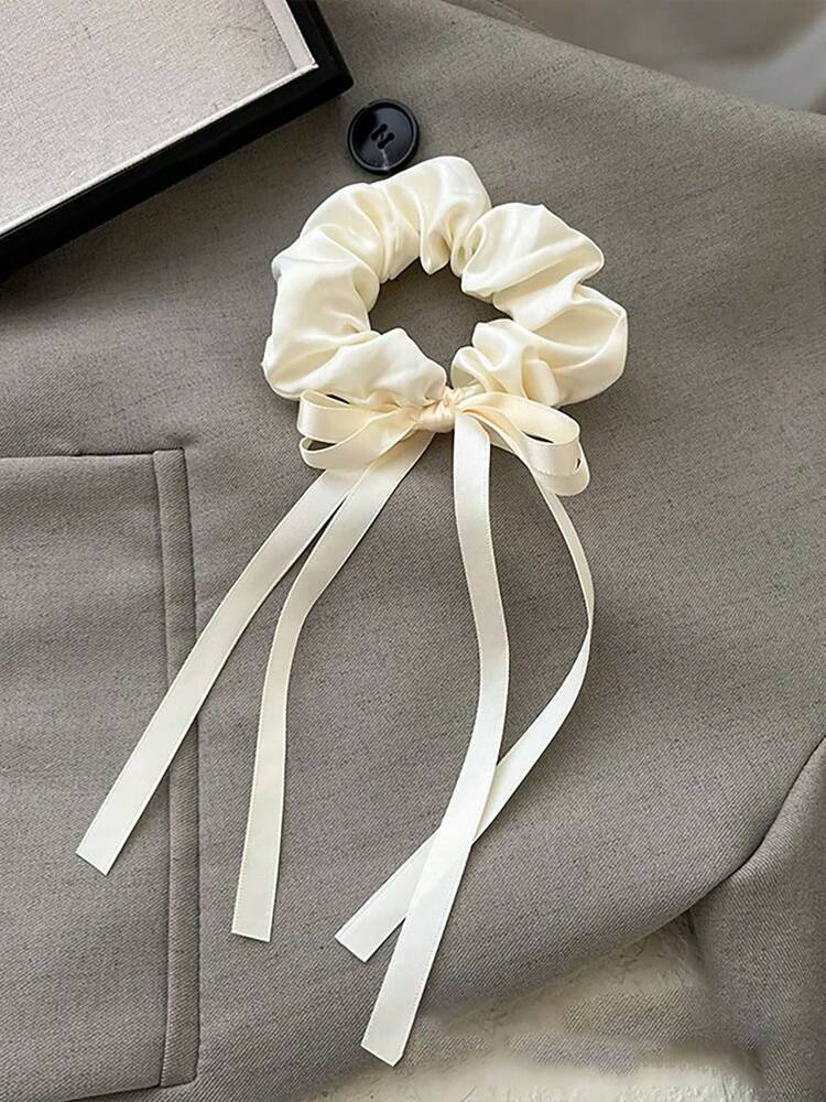 Butterfly Bow Satin Scrunchie, Large Loop Hair Tie With Elegant Ribbon Design