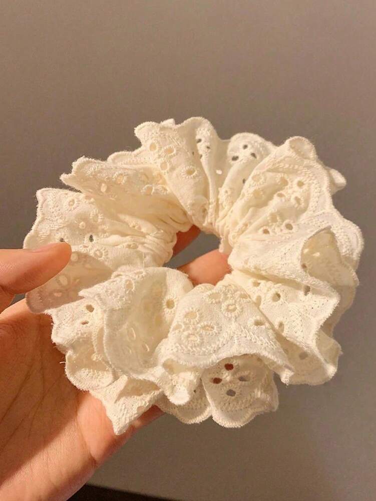 Lace Hollow Scrunchies Set, 1/2pcs Elegant White And Pink Hair Ties For Women