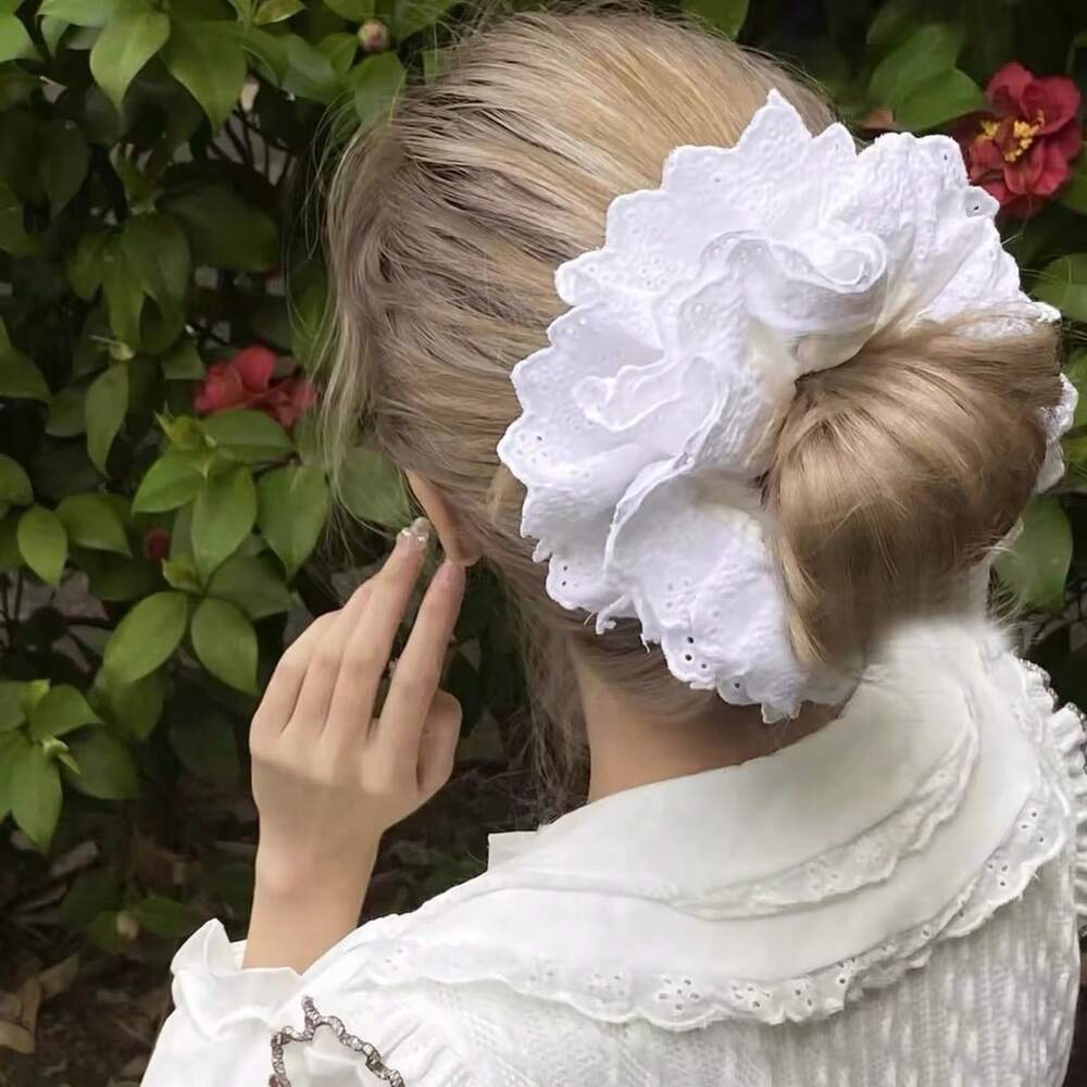 Oversized Lace Scrunchie, 18cm Bohemian Double Layer Floral Hair Tie