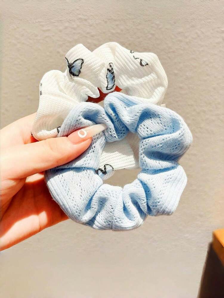 Floral Design Scrunchies Set, 2pcs Cute Hair Ties For Outings And Parties