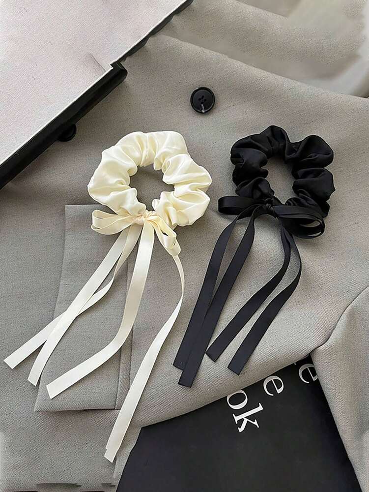 Butterfly Bow Satin Scrunchie, Large Loop Hair Tie With Elegant Ribbon Design
