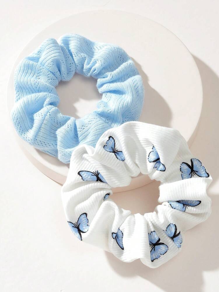 Floral Design Scrunchies Set, 2pcs Cute Hair Ties For Outings And Parties