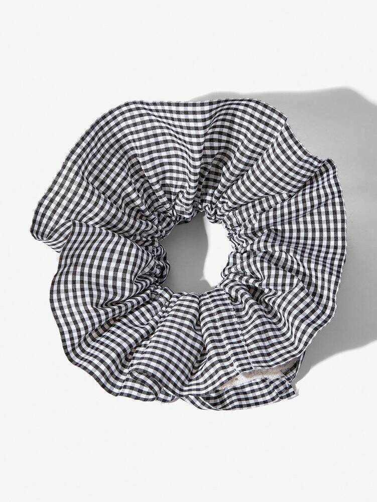 Plaid Lace Ruffle Scrunchie, 4-Layer Large Bun Hair Tie For Women