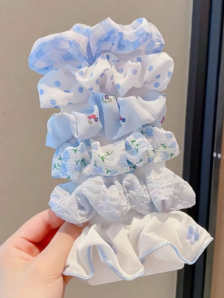 Spring Summer Scrunchies Set, 6pcs Refreshing Hair Ties Ponytail Holders For Daily Wear