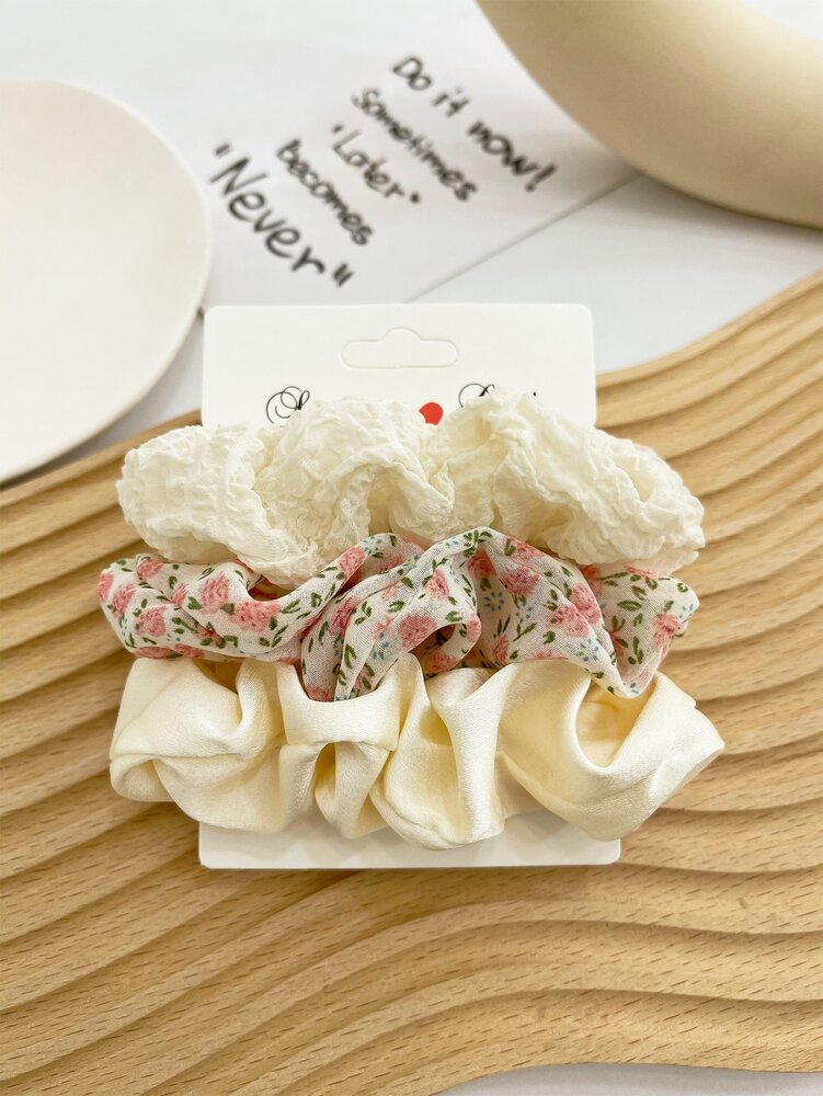 Boho Ditsy Floral Scrunchies Set, 3pcs Valentine’s Day Hair Ties For Women