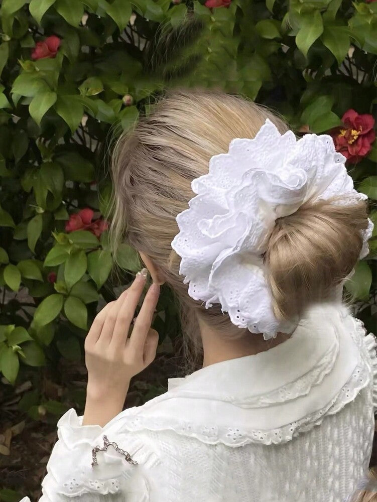 Oversized Lace Scrunchie, 18cm Bohemian Double Layer Floral Hair Tie