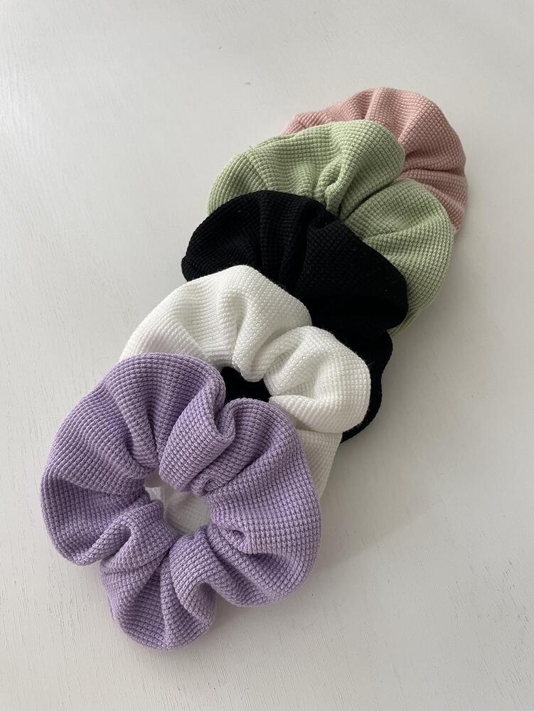 Solid Color Scrunchies Set, 5pcs Fashion Hair Ties For Spring And Summer