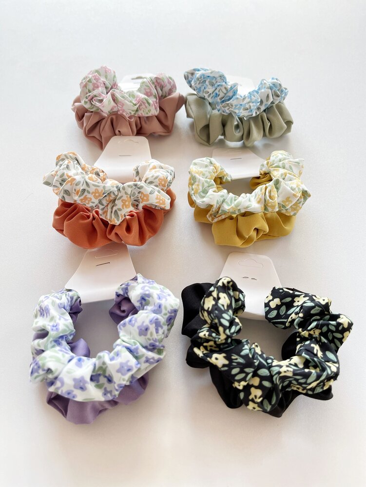 Ditsy Floral Scrunchies Set, 12pcs Boho Pattern Elastic Hair Ties For Women