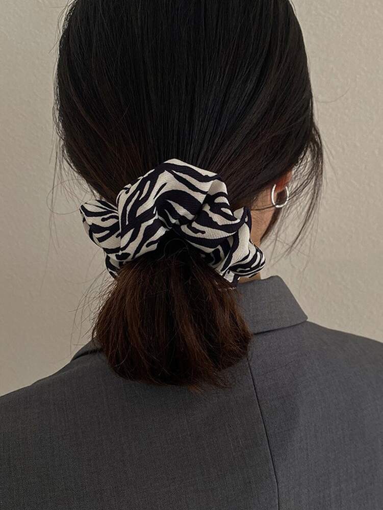 Zebra Print Scrunchie, Animal Pattern Hair Tie For Ponytails And Buns