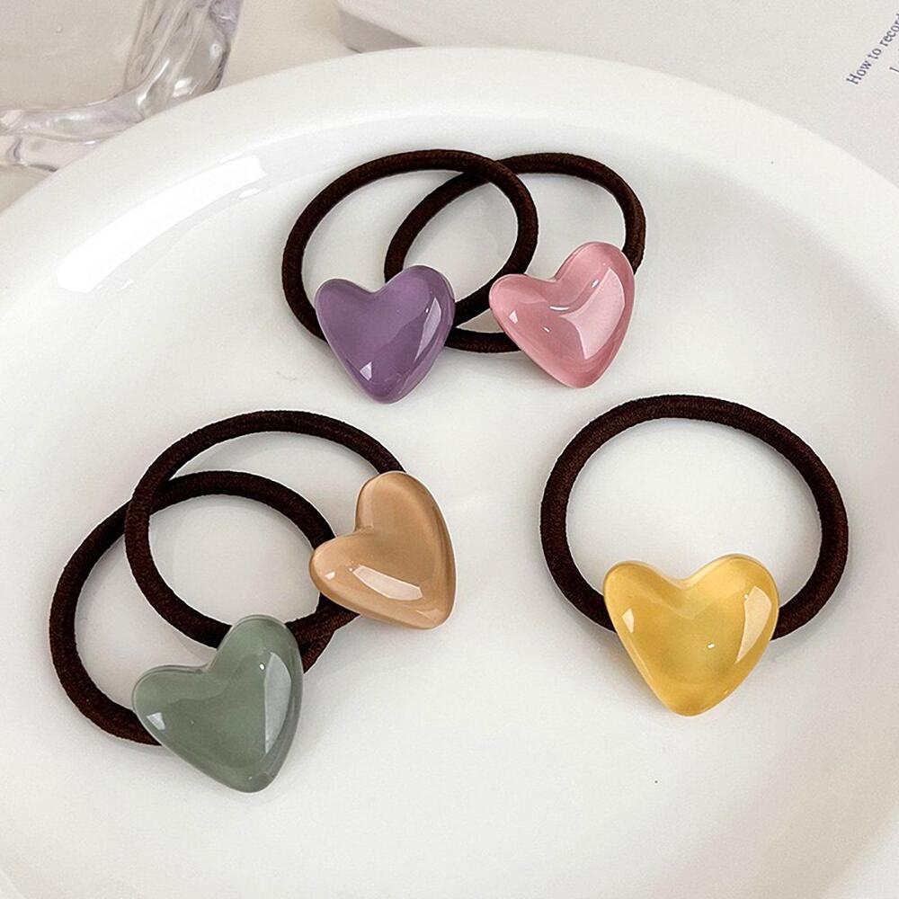 Heart Decor Hair Ties Set, 5pcs Cute Valentine's Day Scrunchies For Women