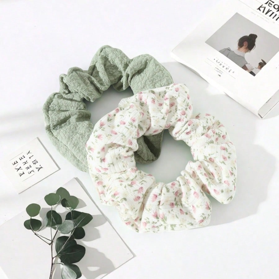 Floral Scrunchies Set, 2pcs Elegant Hair Ties For Women Spring Summer Travel Party