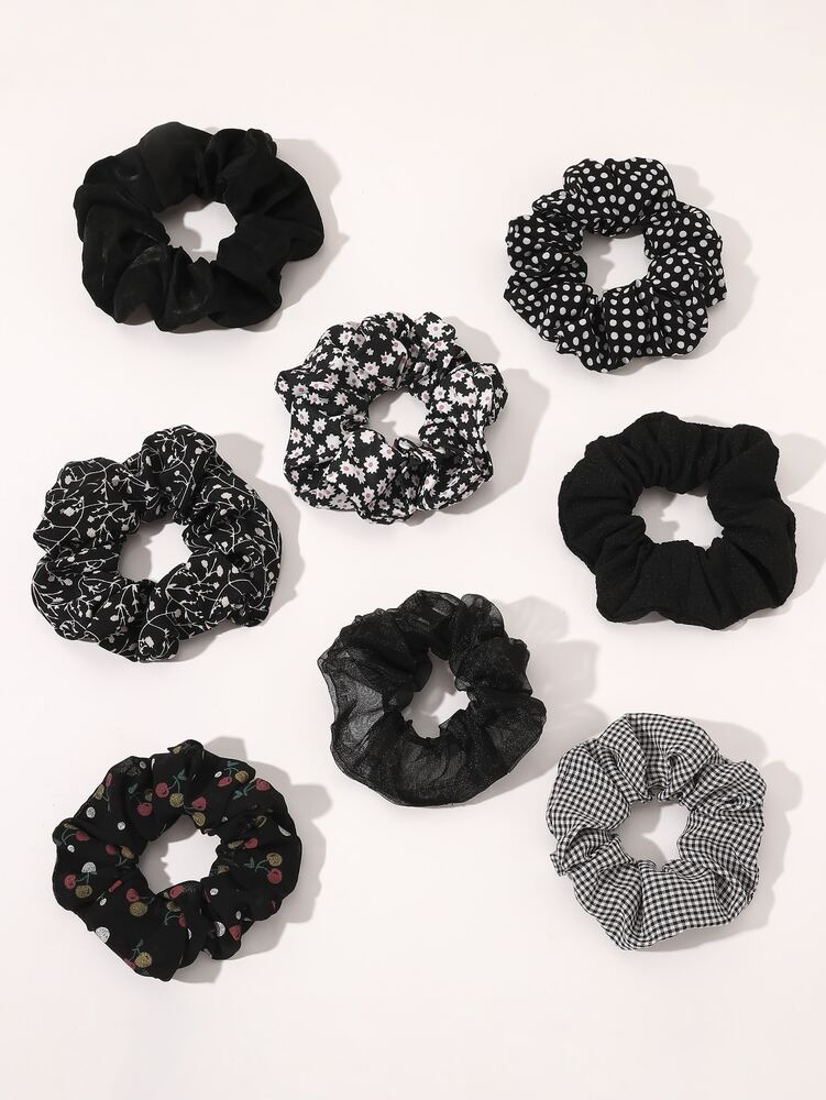 Boho Floral Print Scrunchies Set, 8pcs Hair Ties With Animal Print Design