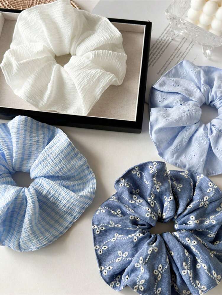 Oversized Hollow Pleated Scrunchie, Fashion Coil Hair Tie For Women