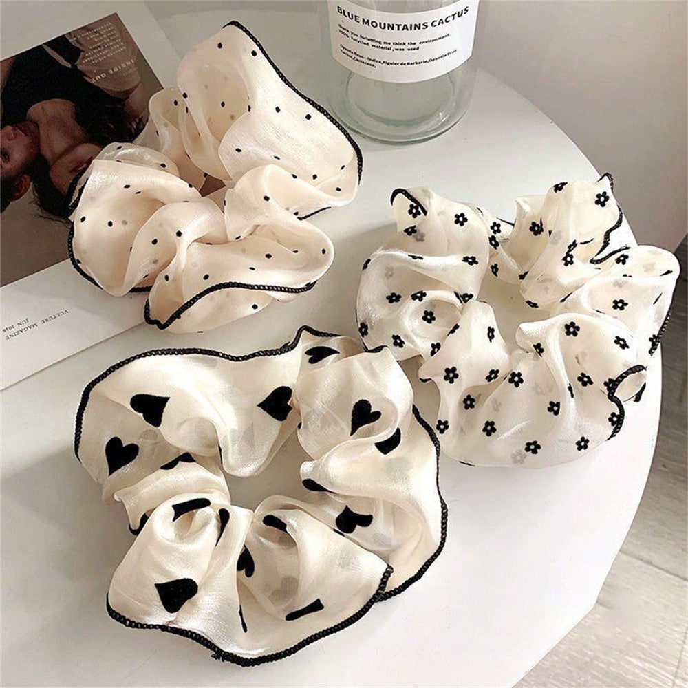 Girly Style Scrunchie Set, 3pcs High-End Bubble And Love Rope Hair Ties