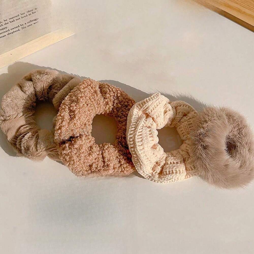 Plush Rabbit Fur Scrunchies, Autumn Winter Thick Hair Ties For Women, Daily And Party Use