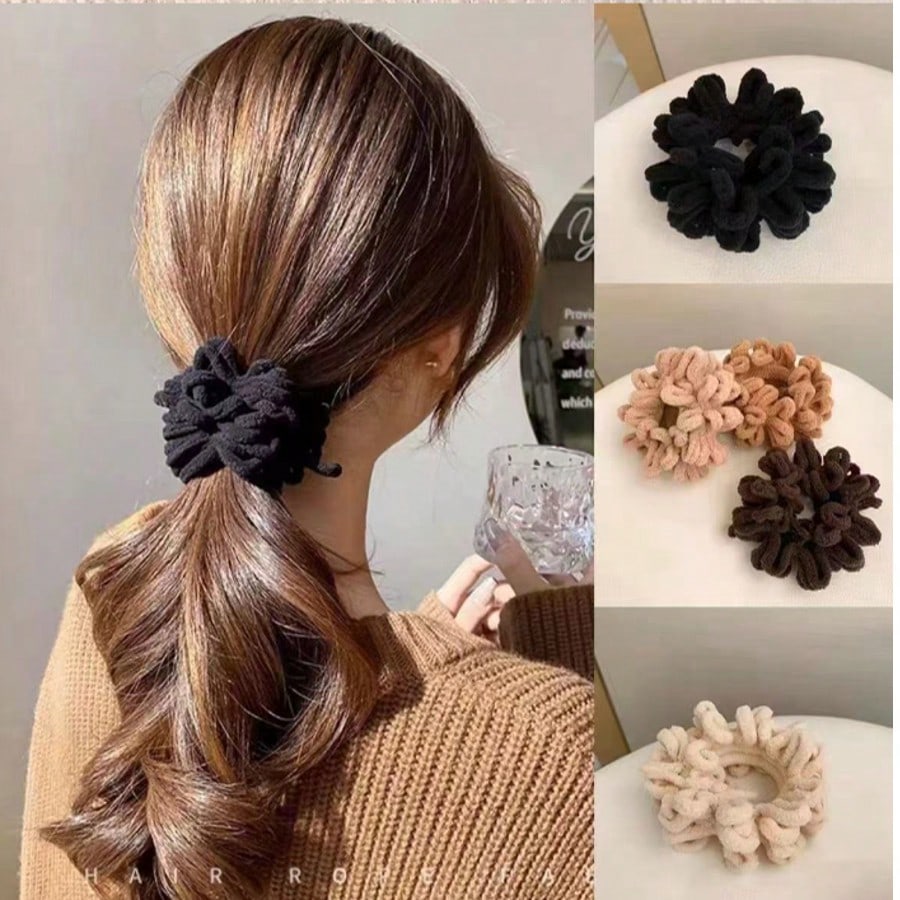 Plush Hair Scrunchies Set, 5pcs Winter Fall Thick Hair Ties In Neutral Colors