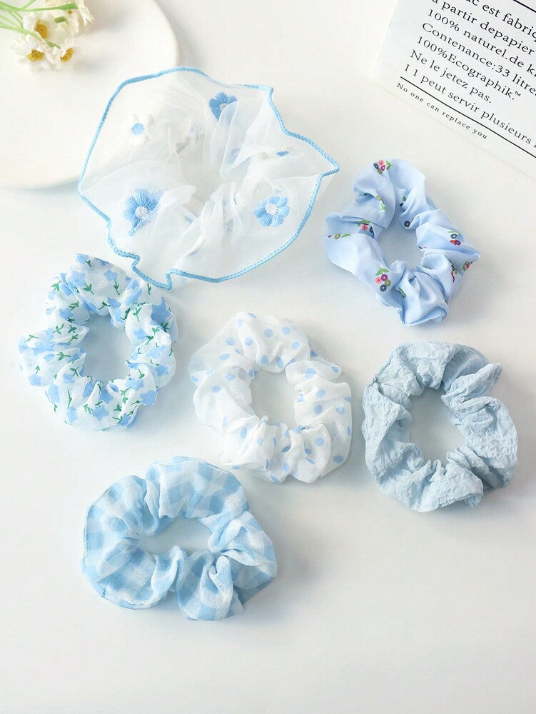 Spring Summer Scrunchies Set, 6pcs Refreshing Hair Ties Ponytail Holders For Daily Wear