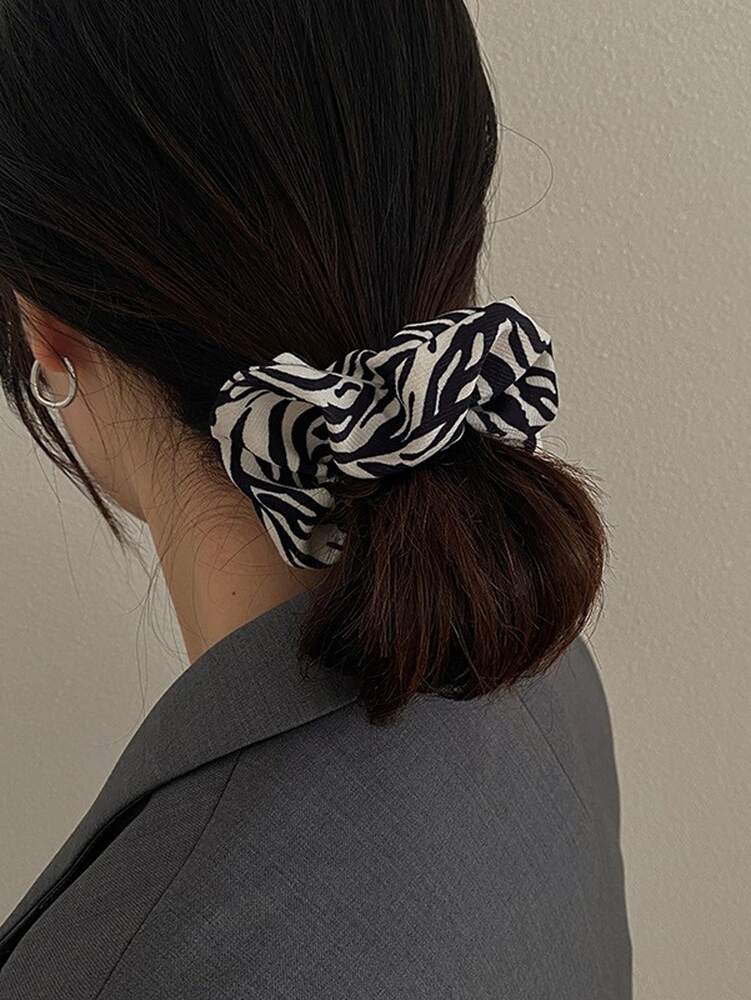 Zebra Print Scrunchie, Animal Pattern Hair Tie For Ponytails And Buns