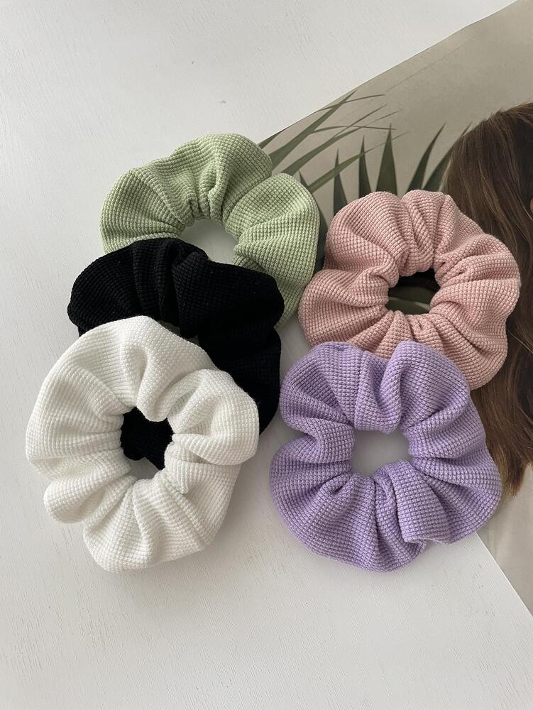 Solid Color Scrunchies Set, 5pcs Fashion Hair Ties For Spring And Summer