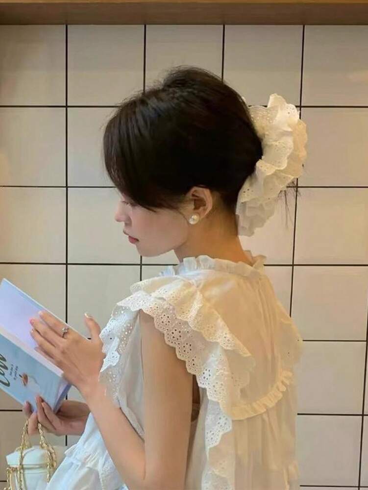 Oversized Lace Scrunchie, 18cm Bohemian Double Layer Floral Hair Tie