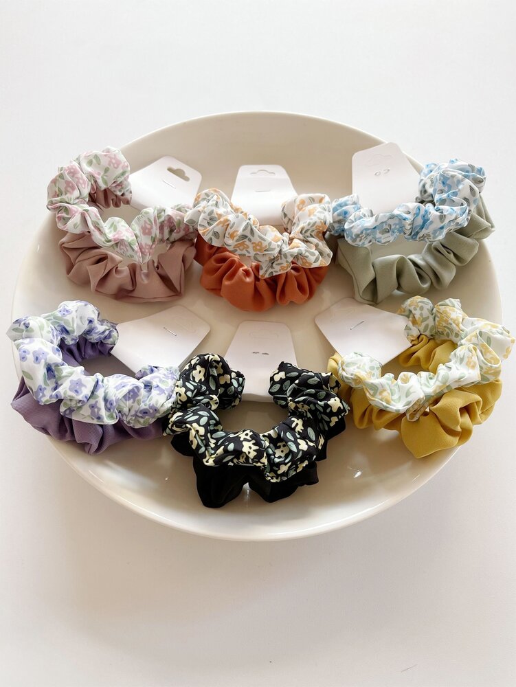 Ditsy Floral Scrunchies Set, 12pcs Boho Pattern Elastic Hair Ties For Women