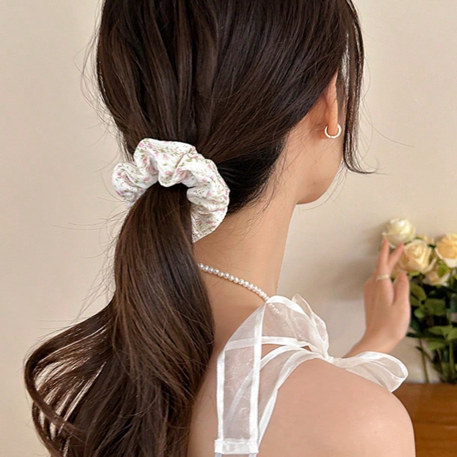 Floral Scrunchies Set, 2pcs Elegant Hair Ties For Women Spring Summer Travel Party