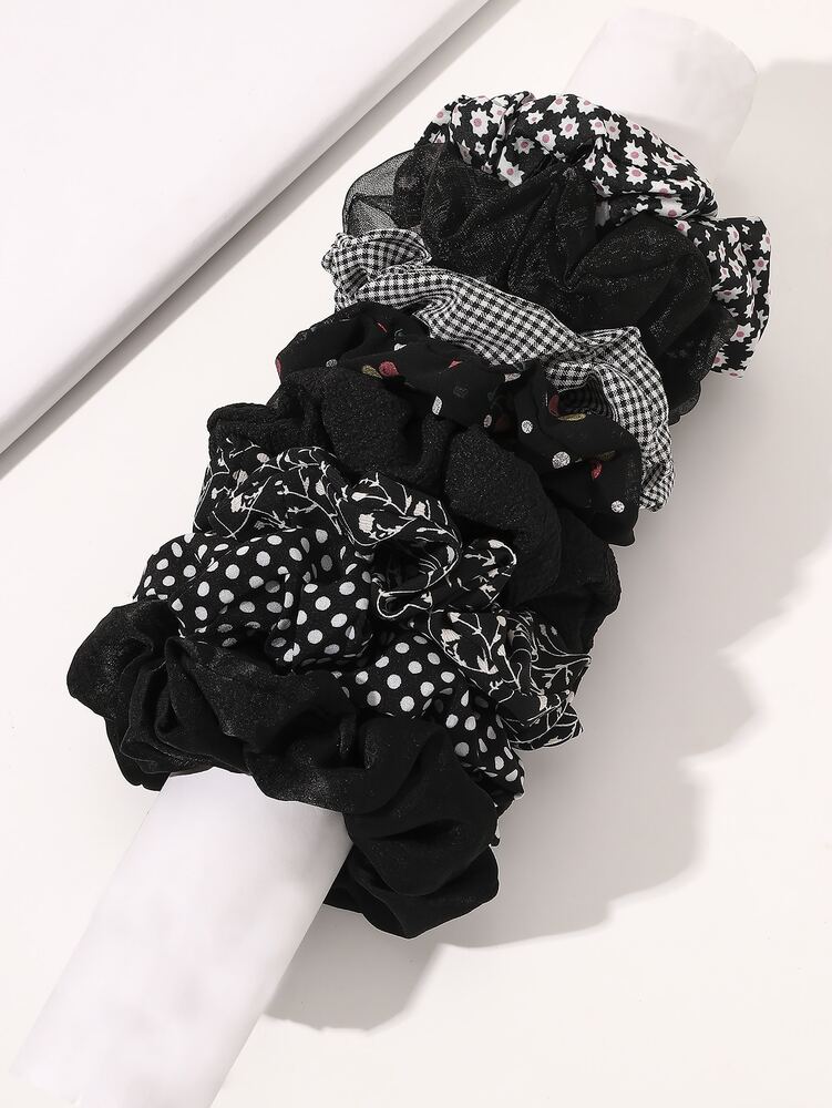 Boho Floral Print Scrunchies Set, 8pcs Hair Ties With Animal Print Design