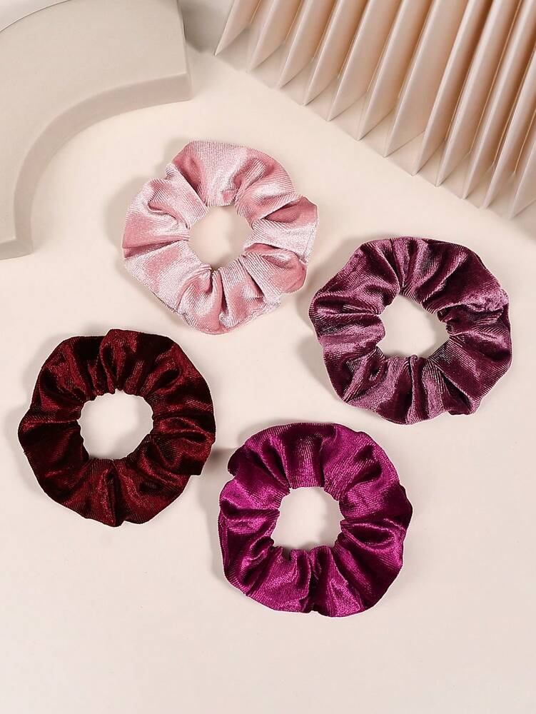 Velvet Hair Scrunchies Set, 4pcs Thick Hair Ties For Women Ponytails And Buns