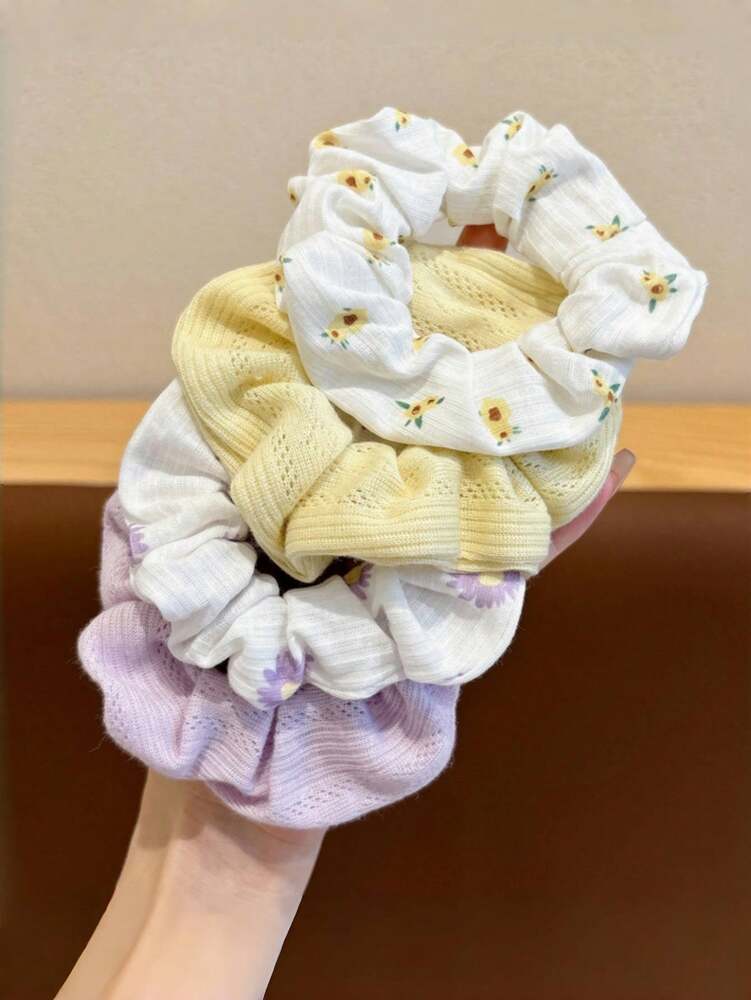 Floral Design Scrunchies Set, 2pcs Cute Hair Ties For Outings And Parties