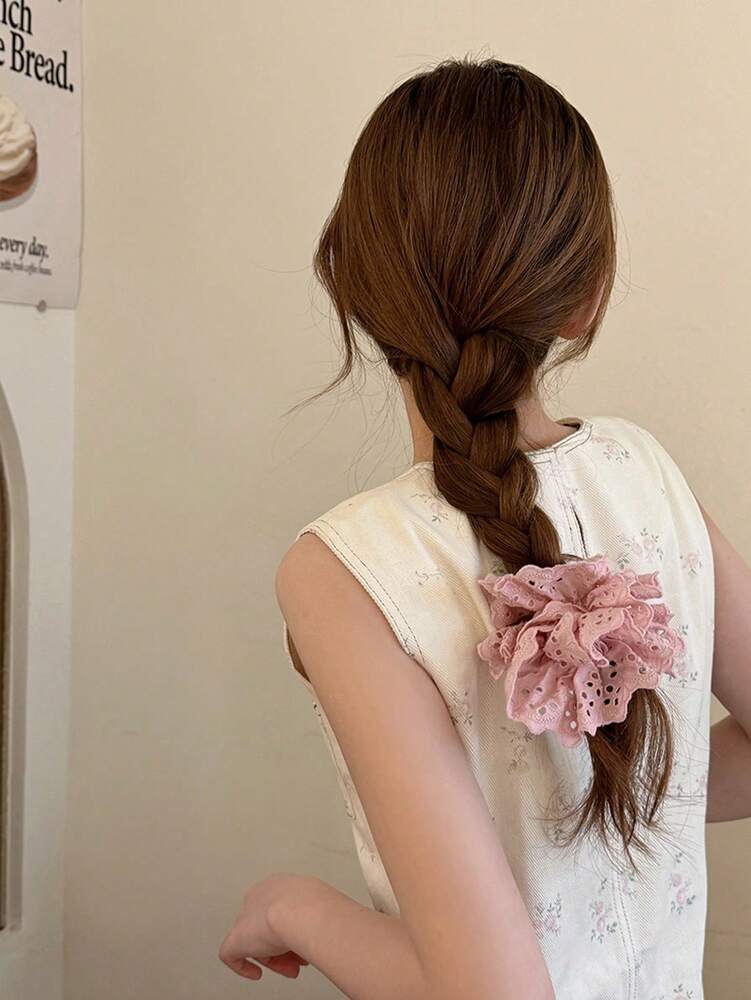 Lace Hollow Scrunchies Set, 1/2pcs Elegant White And Pink Hair Ties For Women