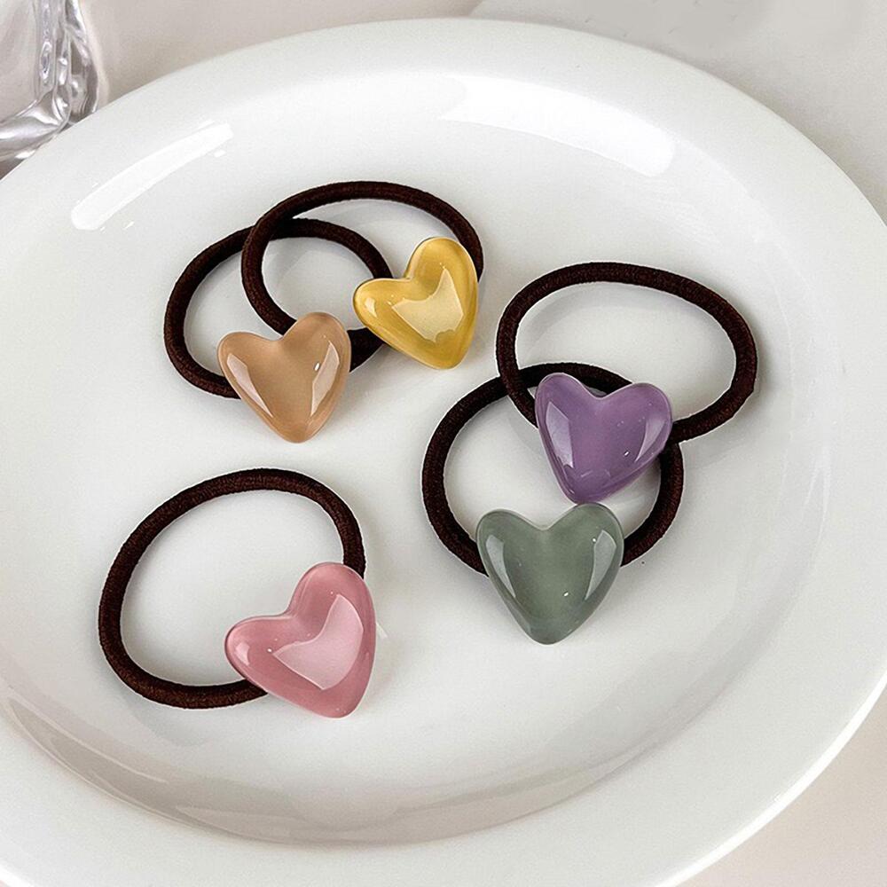 Heart Decor Hair Ties Set, 5pcs Cute Valentine's Day Scrunchies For Women