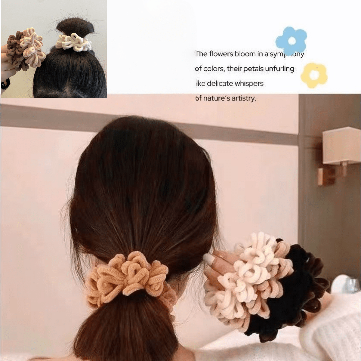 Plush Hair Scrunchies Set, 5pcs Winter Fall Thick Hair Ties In Neutral Colors