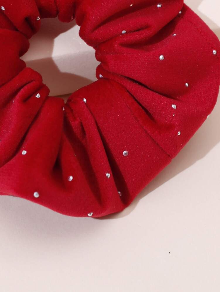 Velvet Rhinestone Hair Scrunchie, Elegant Retro Coil Hair Tie For Women