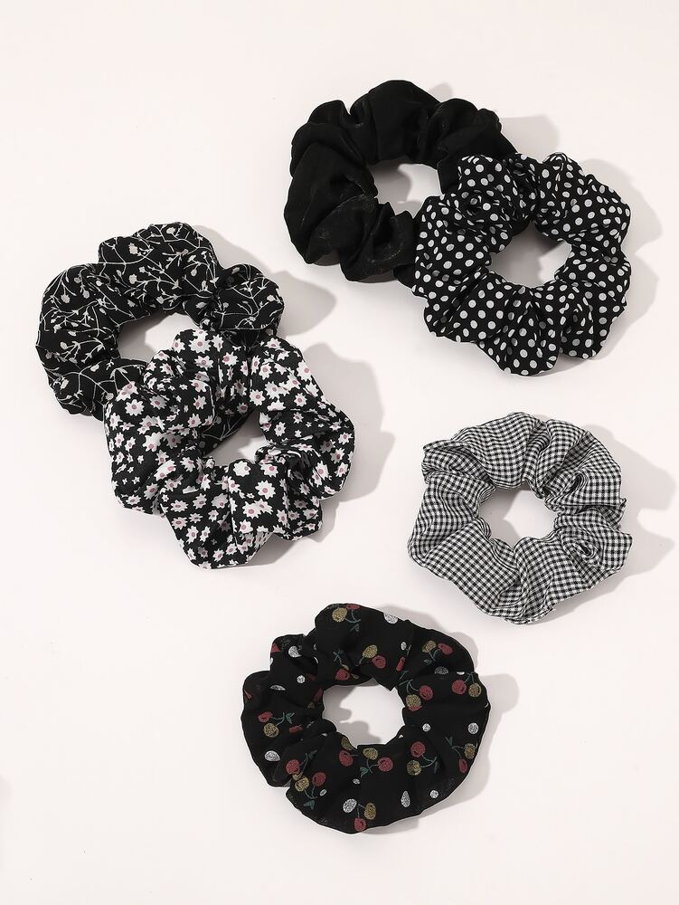 Boho Floral Print Scrunchies Set, 8pcs Hair Ties With Animal Print Design