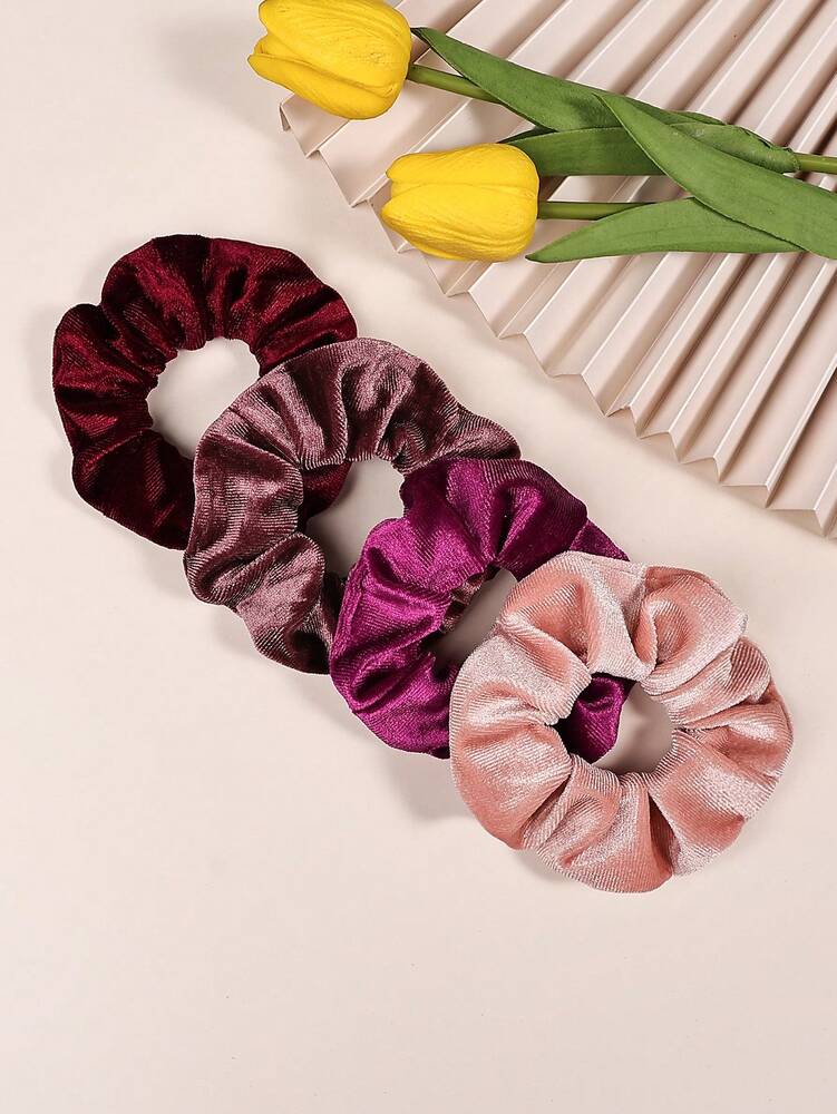Velvet Hair Scrunchies Set, 4pcs Thick Hair Ties For Women Ponytails And Buns