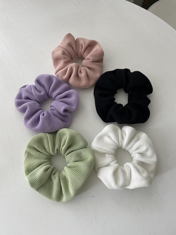 Solid Color Scrunchies Set, 5pcs Fashion Hair Ties For Spring And Summer
