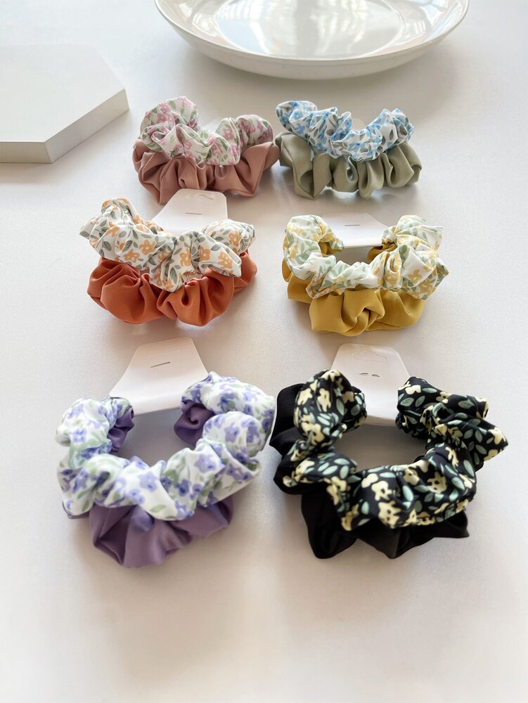 Ditsy Floral Scrunchies Set, 12pcs Boho Pattern Elastic Hair Ties For Women