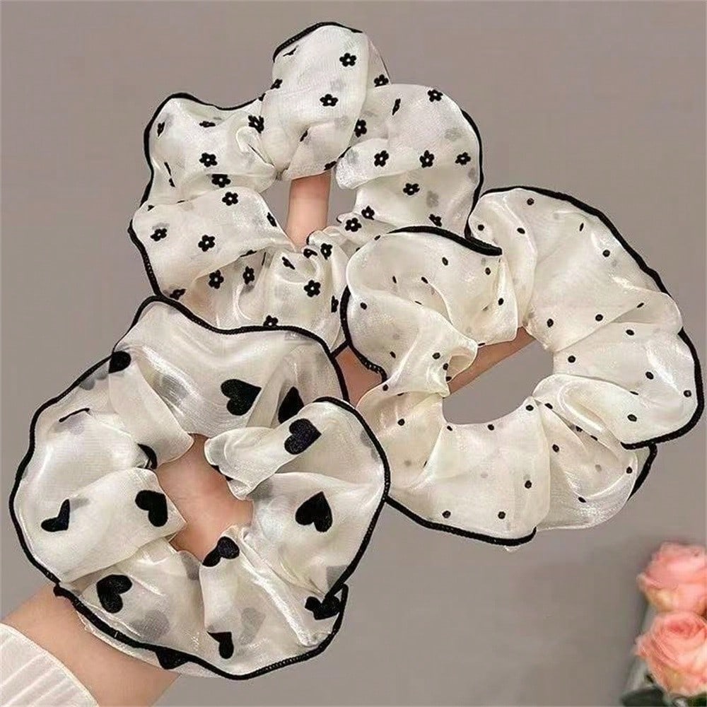Girly Style Scrunchie Set, 3pcs High-End Bubble And Love Rope Hair Ties