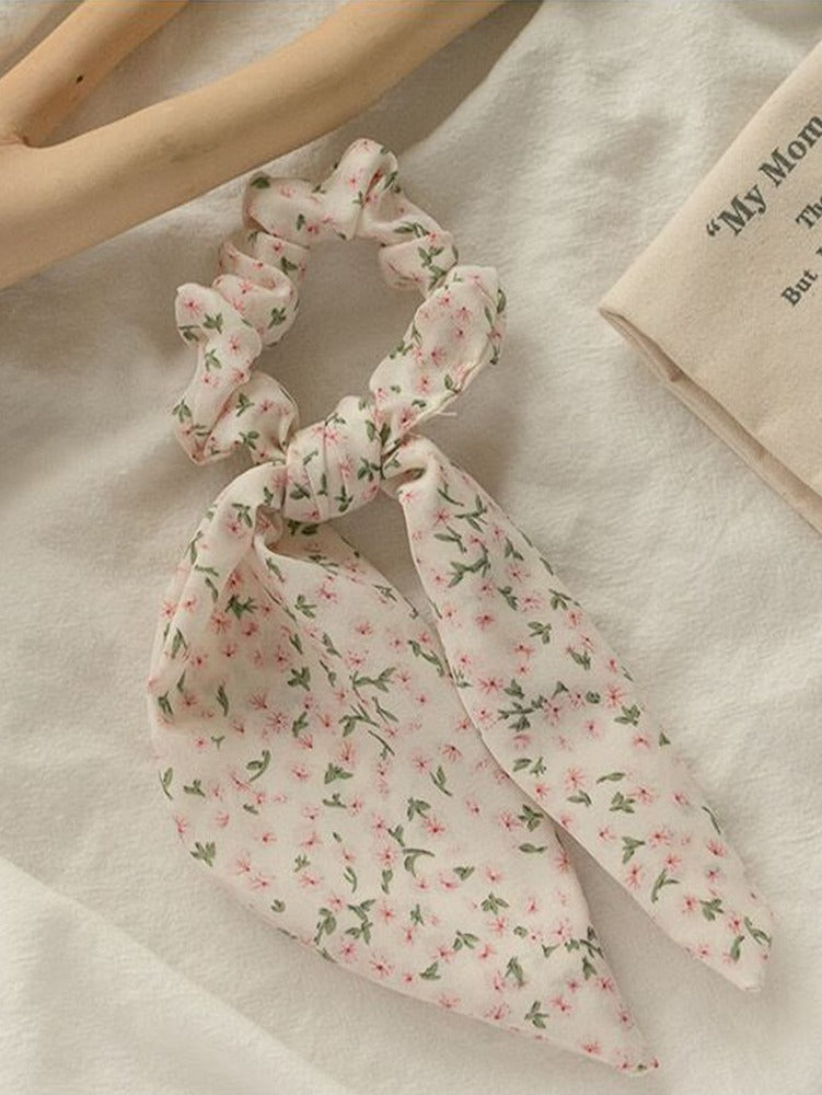 Oversized Floral Leaf Print Scrunchies Set, 4pcs Chic Hair Ties For Daily And Party Wear