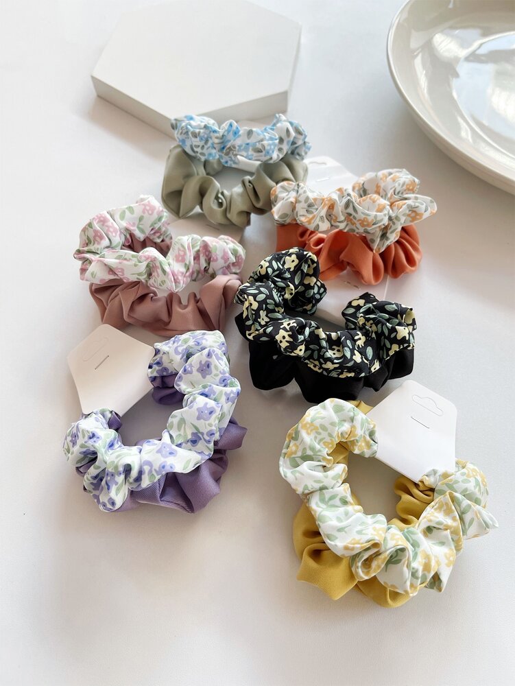 Ditsy Floral Scrunchies Set, 12pcs Boho Pattern Elastic Hair Ties For Women