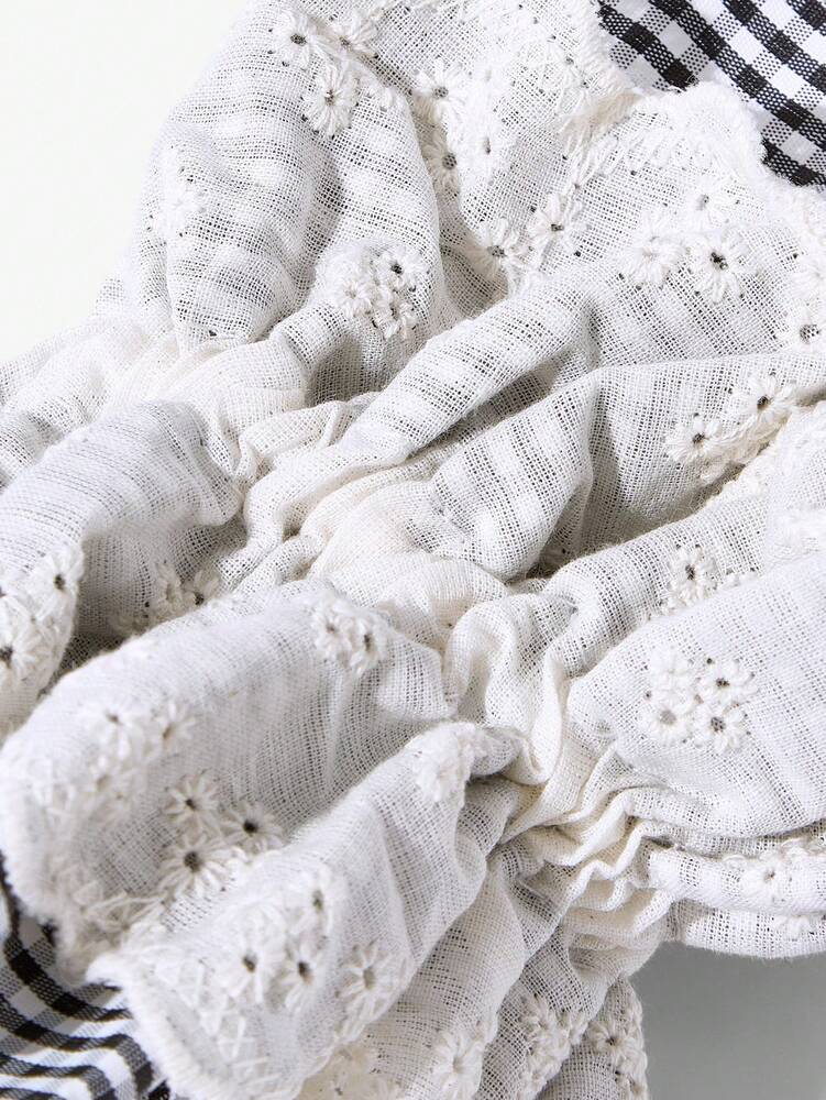 Plaid Lace Ruffle Scrunchie, 4-Layer Large Bun Hair Tie For Women