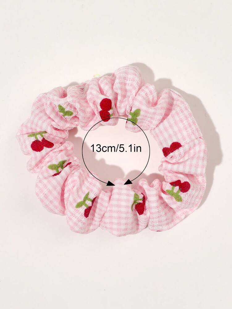 Knitted Candy Color Scrunchies Set, 4pcs Bohemian Grid Cherry Hair Ties