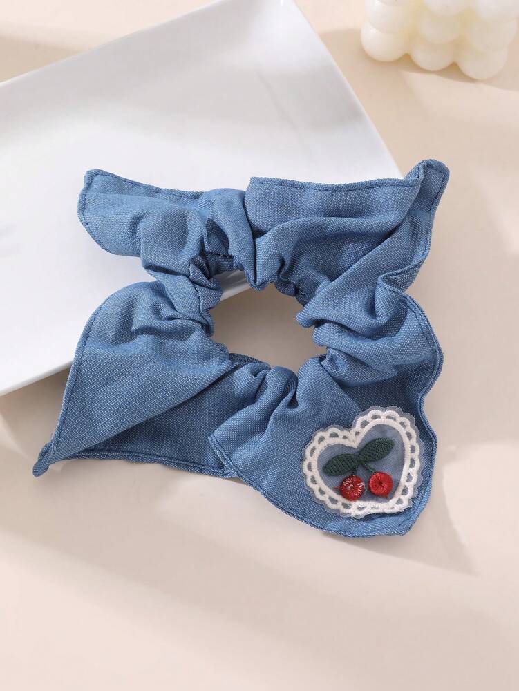 French Lace Plaid Scrunchies Set, 1/4pcs Sweet Girl Hair Ties With Cherry Design