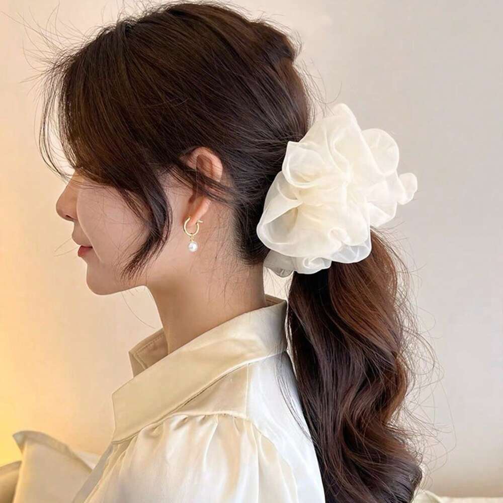 Oversized Organza Hair Scrunchie, Colorful Net Yarn Hair Coil For Women