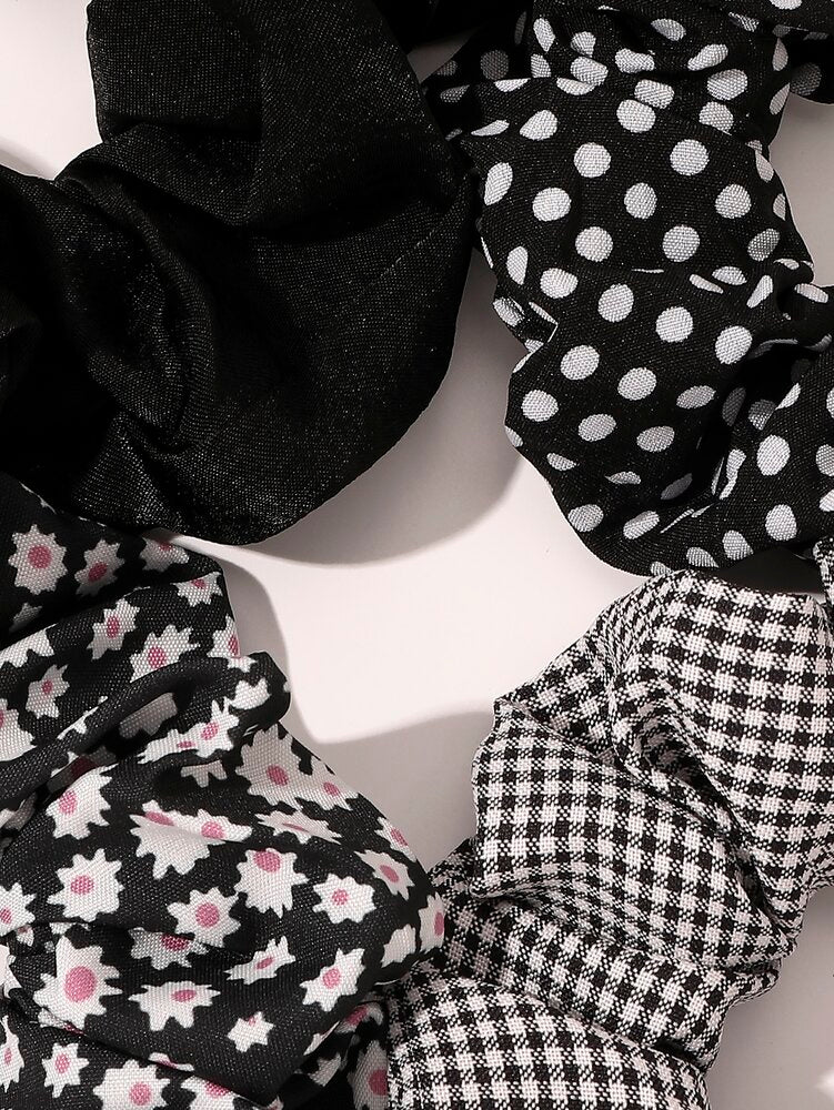Boho Floral Print Scrunchies Set, 8pcs Hair Ties With Animal Print Design