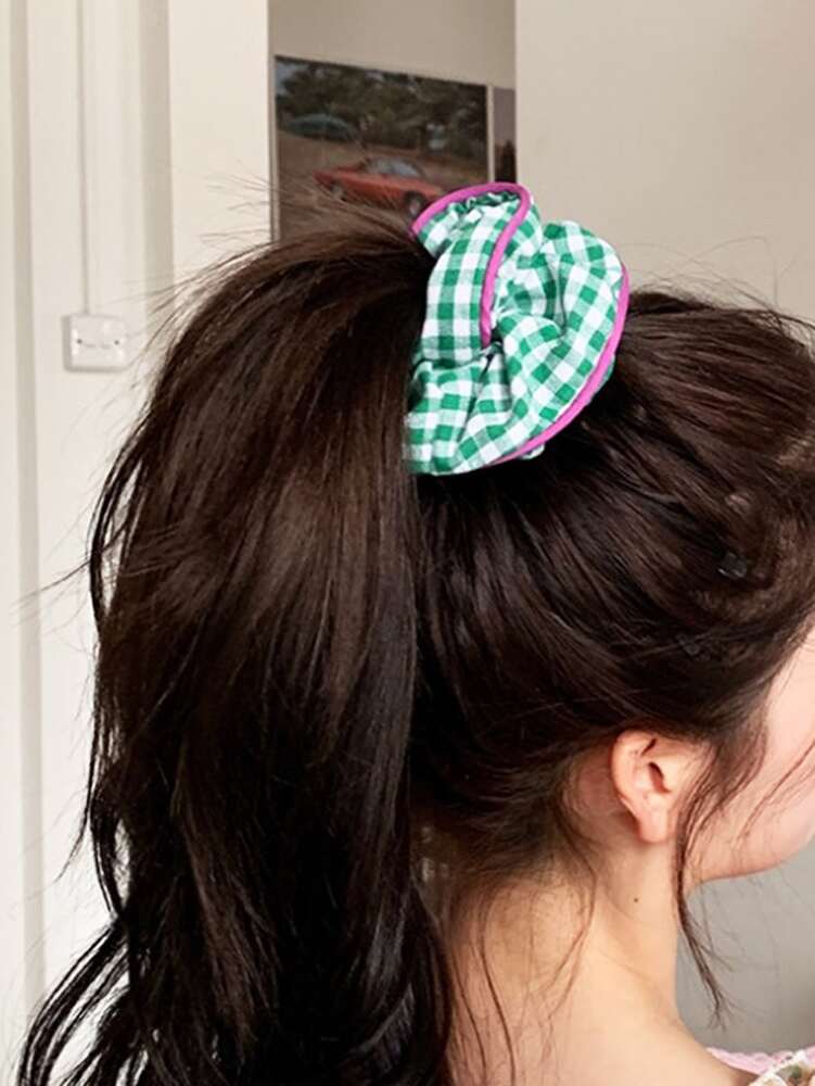 Bow Cloth Scrunchies Set, 2pcs Checked And Floral Print Hair Ties For Women
