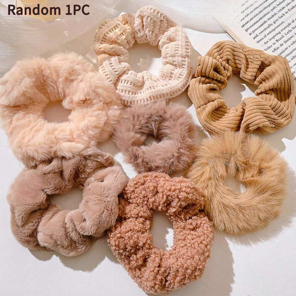 Plush Rabbit Fur Scrunchies, Autumn Winter Thick Hair Ties For Women, Daily And Party Use