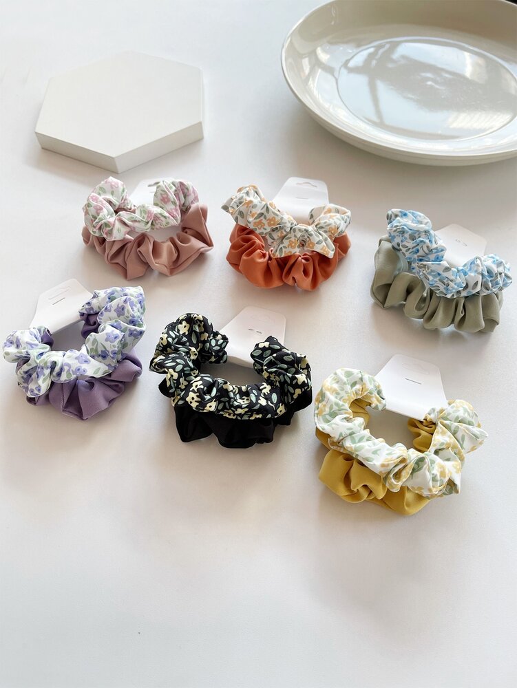 Ditsy Floral Scrunchies Set, 12pcs Boho Pattern Elastic Hair Ties For Women