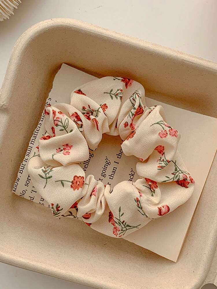 Floral Cloth Scrunchies Set, 5pcs Country Style Elastic Hair Ties For Women
